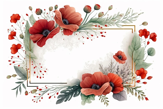 Red watercolor floral frame background