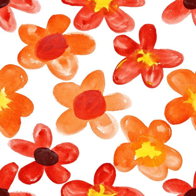 Red watercolor flowers - seamless floral pattern