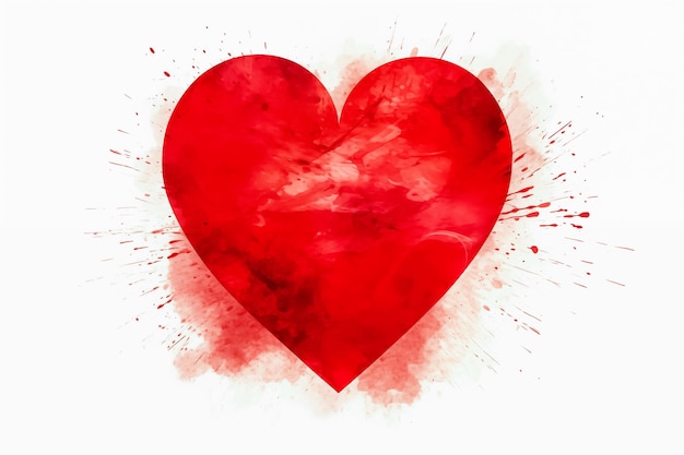 Red watercolor heart splash on white background ideal for valentines day and romance