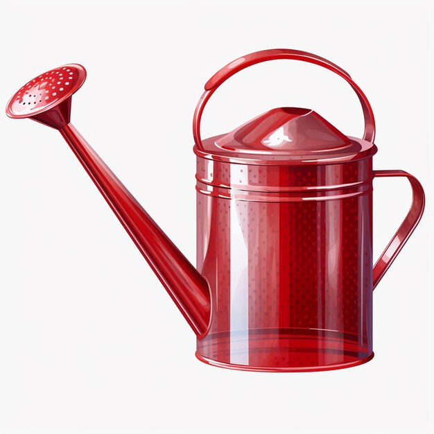 Red watering can on white background
