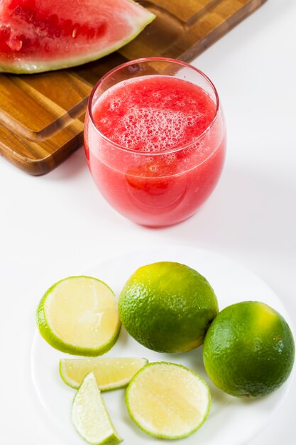 Red watermelon juice in a glass