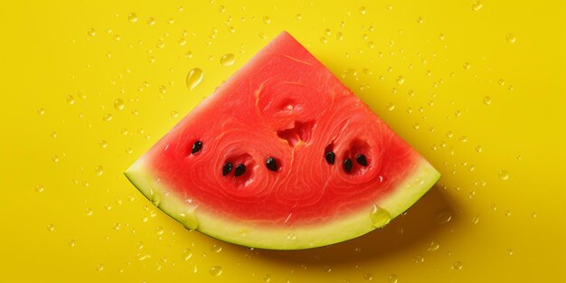 Photo red watermelon with splash of water isolated on yellow