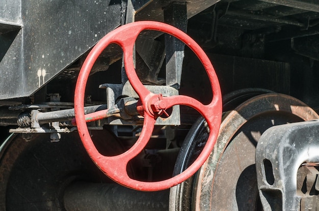 Red wheel lock on train car