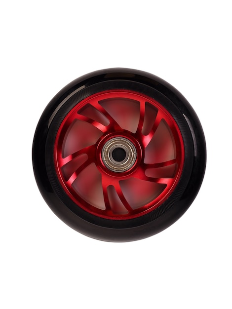 Red wheel of scooter isolated