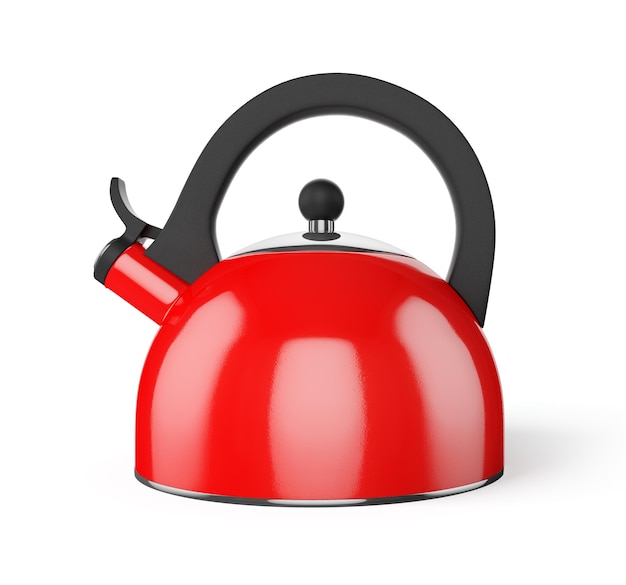 Photo red whistle kettle isolated on white