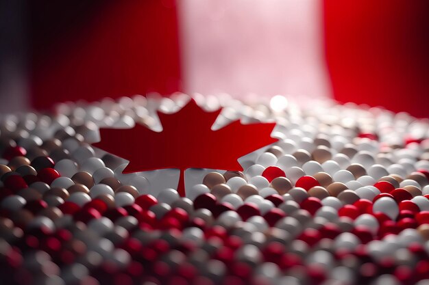 Photo red and white 3d render minimalist canada flag bokeh background with minimalist symbol generative ai