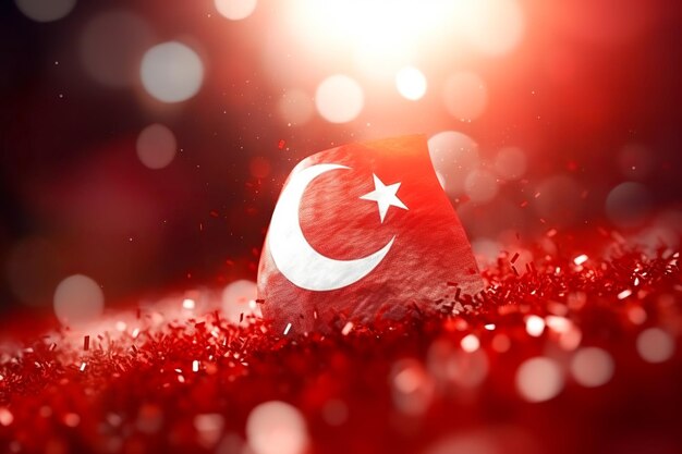 Red and white 3D Render Minimalist Turkey flag bokeh background with minimalist symbol Generative AI