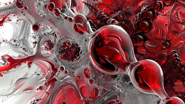 Photo red and white abstract art with bubbles