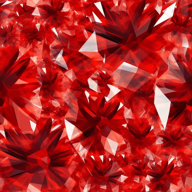 A red and white abstract pattern of flowers and leaves.