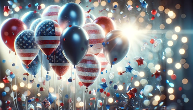 Фото Красно-бело-голубые американские тематические партийные воздушные шары