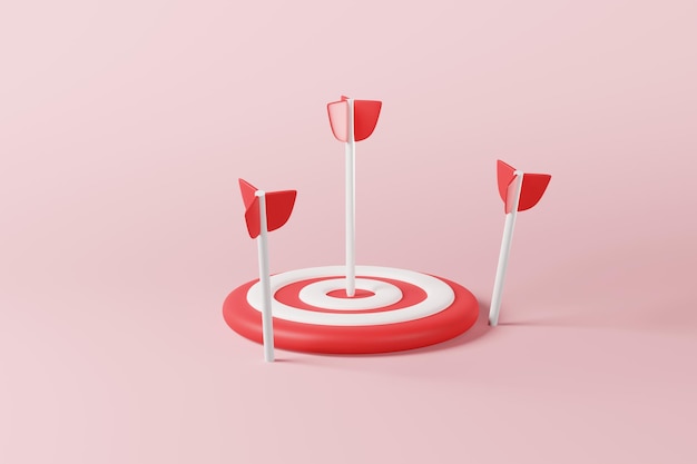 写真 赤と白の矢印がピンクの背景のターゲットダートボードに当たる ビジネスターゲット戦略 ターゲットアイコンサイン オンラインマーケティング 目標管理 成功点 チャレンジコンセプト 3dレンダリング