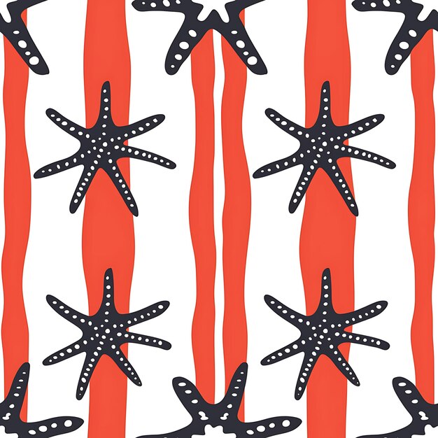 Photo a red and white background with starfish and an orange striped pattern