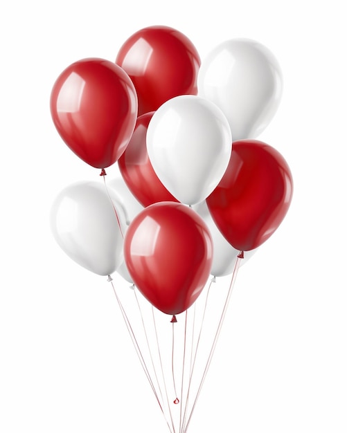 Red and white balloons bunch isolated on white background