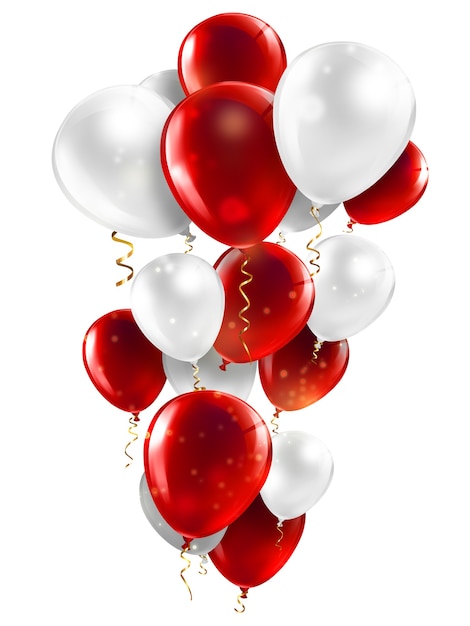 Red and white balloons on a white background