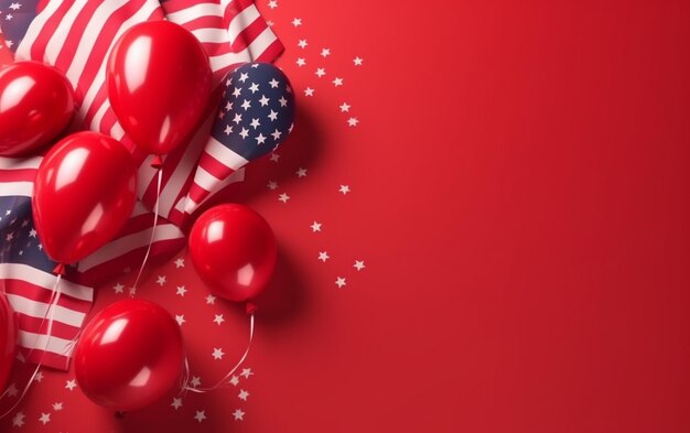 Red and white balloons with a flag on a red background