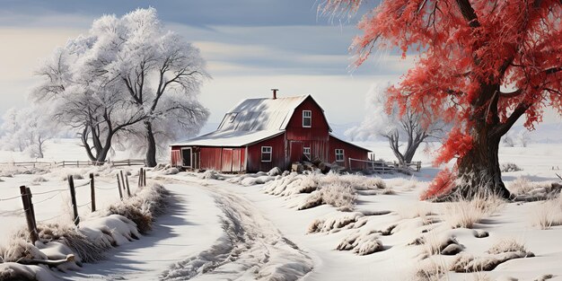 Photo red and white barn house building landsacpe countryside nature outdoor meadow farm