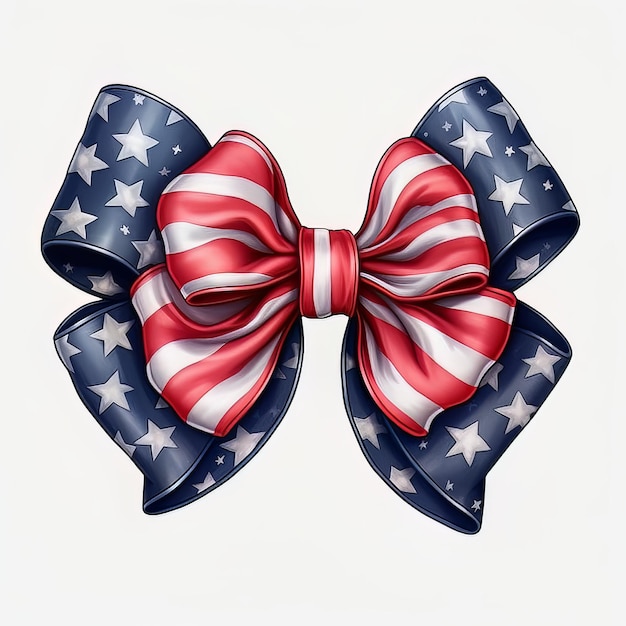 A red, white and blue bow with stars on it.