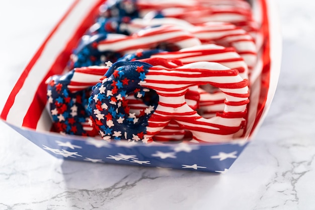 Red White and Blue Chocolate Covered Pretzel Twists