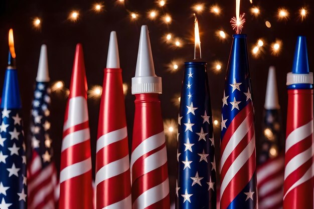 Red, white, and blue flags with a white star on the top.