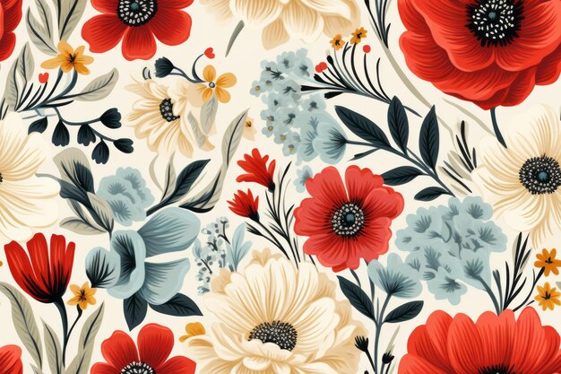 red white and blue flowers on a beige background