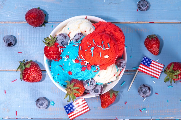 Red white and blue ice cream ball