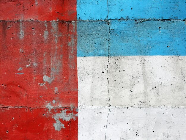 Red white and blue paint on old concrete wall