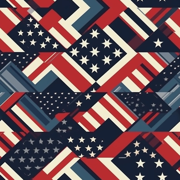 A red, white and blue pattern with the american flag on it.