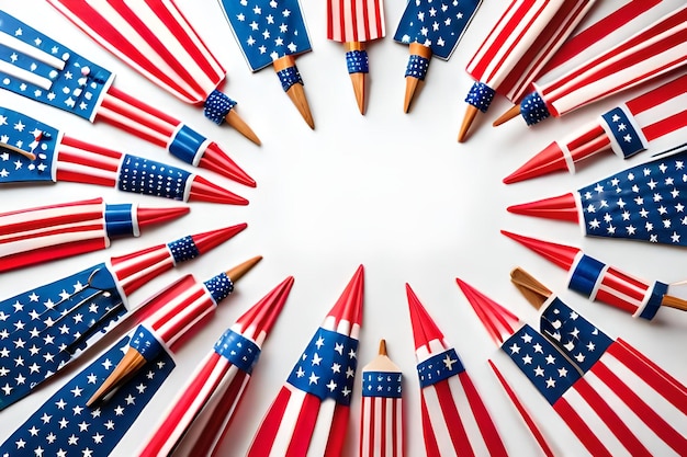 Red, white and blue pencils in a circle of american flag colors