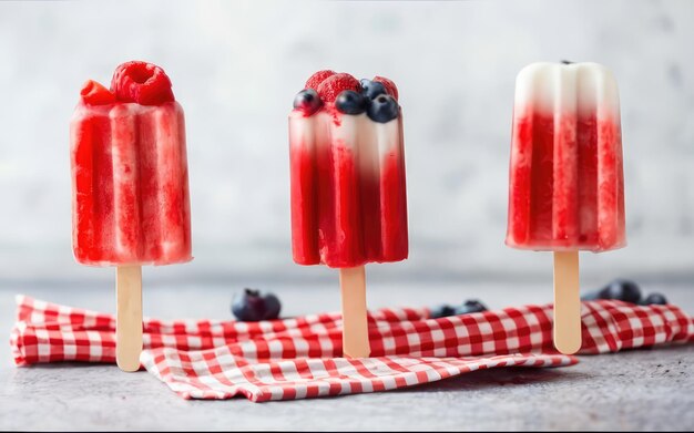 Photo red white and blue popsicles with a burst of fruity flavors