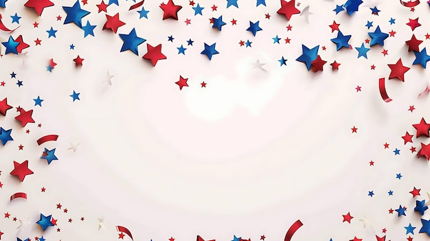 赤と青の星とベージュの背景のコンフェッティ - メモリアルデー7月4日または他の愛国的な祝日に最適です
