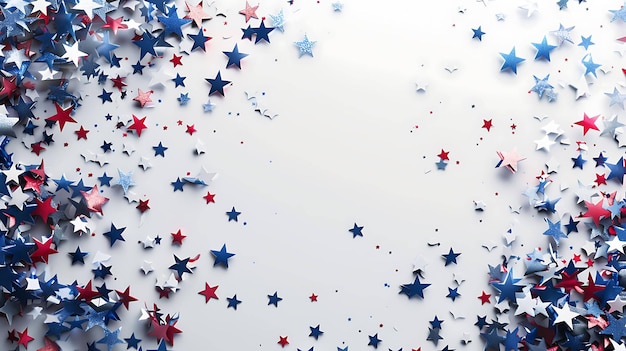 Red white and blue stars scattered on white background The concept of Independence Day