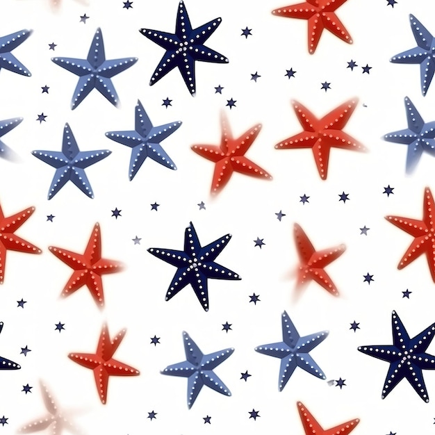 Red, white and blue stars on a white background