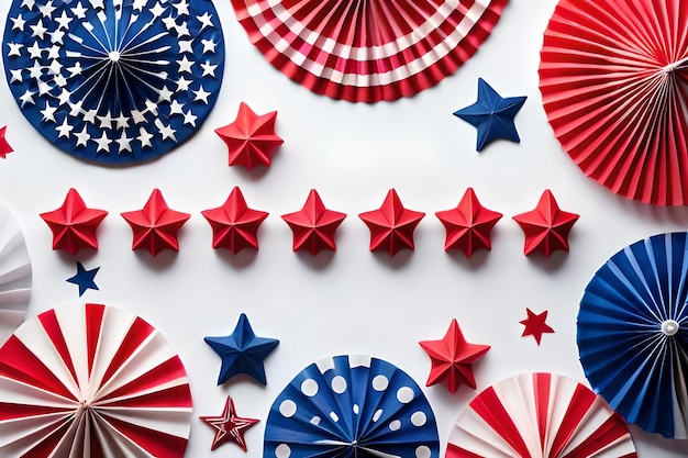 Red, white, and blue stars on a white background