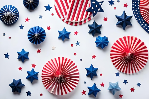 Red, white and blue stars on a white background