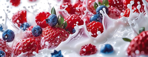 Red White and Blue Strawberries Splashing in Milk