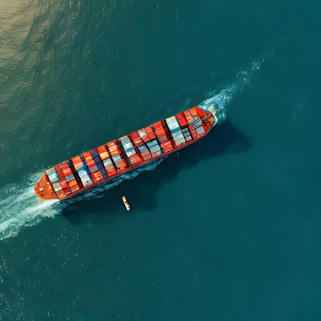 a red and white boat with a red container on the side