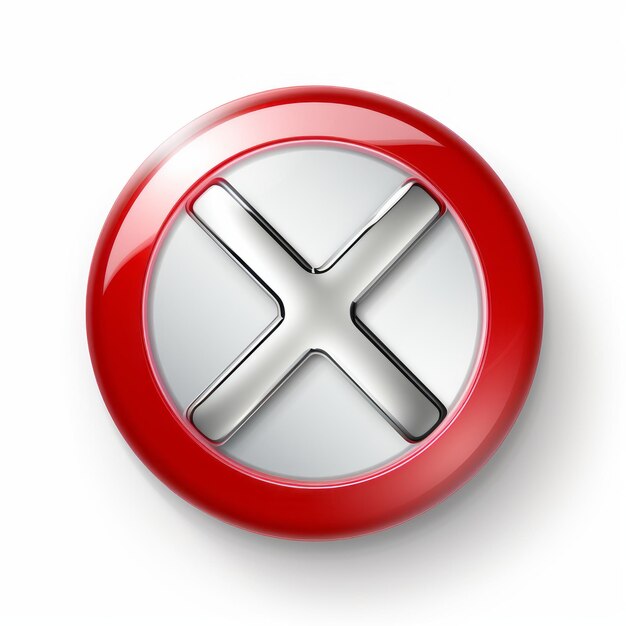 Photo a red and white button with an x symbol on it