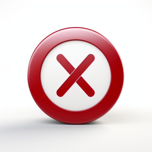 a red and white button with an x symbol on it