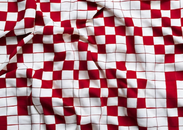 A red and white checkered cloth with a square pattern on it.