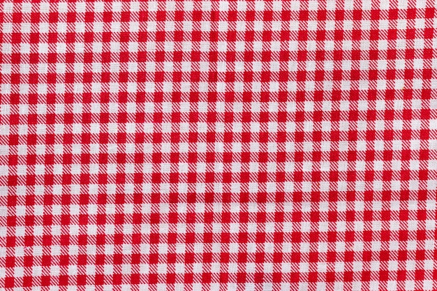 Photo red and white checkered fabric texture