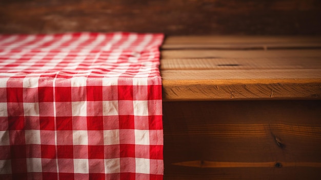 red and white checkered kitchen tablecloth on wooden table