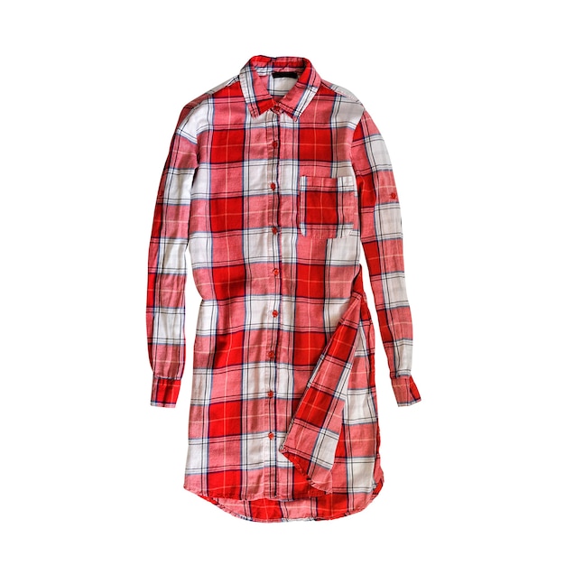 Red and white checkered long shirt. White background. Isolate
