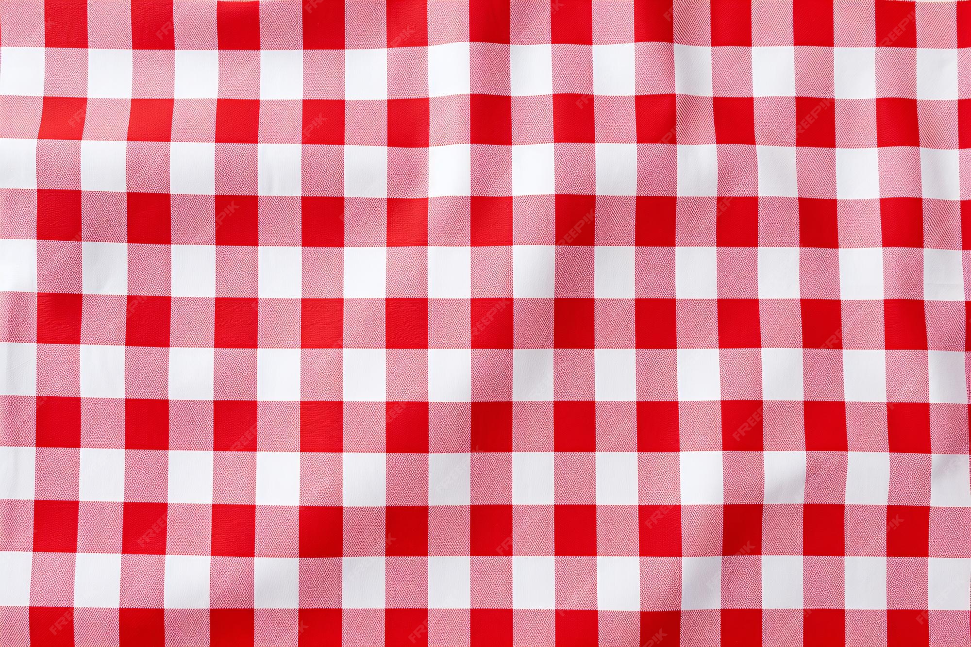 Premium AI Image | Red and white checkered tablecloth Top view table ...