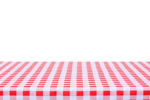 A red and white checkered tablecloth with a white background.