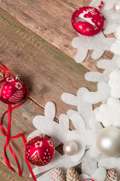 Red and white Christmas ball and ribbons