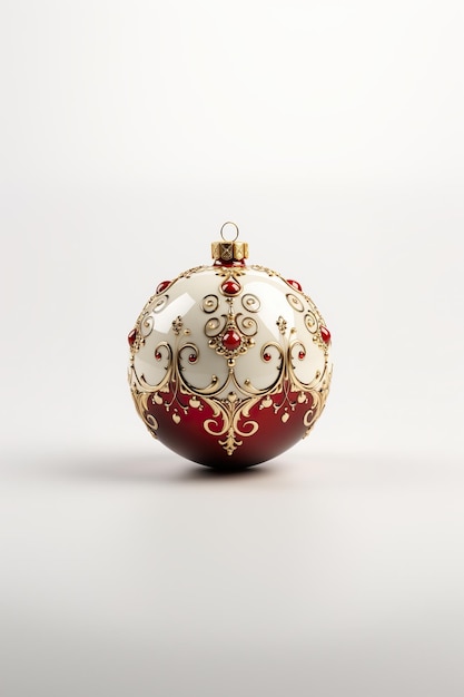 Photo a red and white christmas ornament on a white surface generative ai christmas bauble