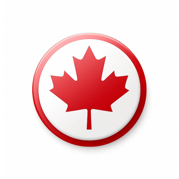 A red and white circle with a maple leaf in the center.