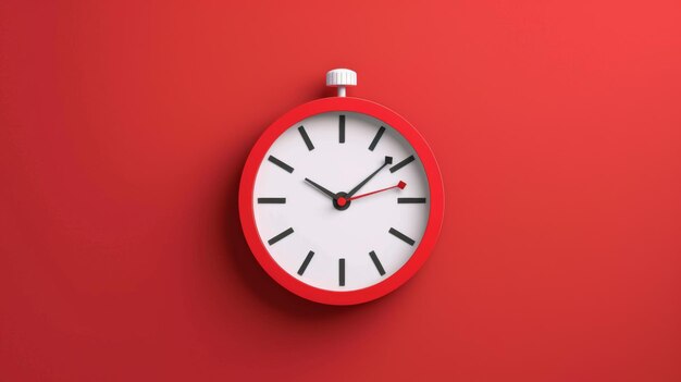 Red and white clock hanging on red wall