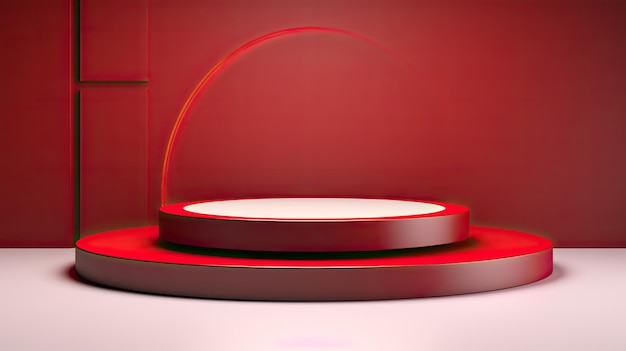 a red and white coffee machine with a red background.