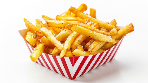 Photo a red and white container with french fries in it